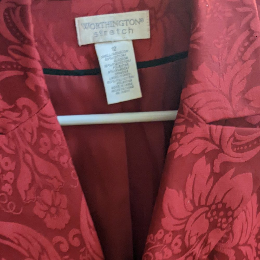 Beautiful red shiny satin flower Paisley Blazer.